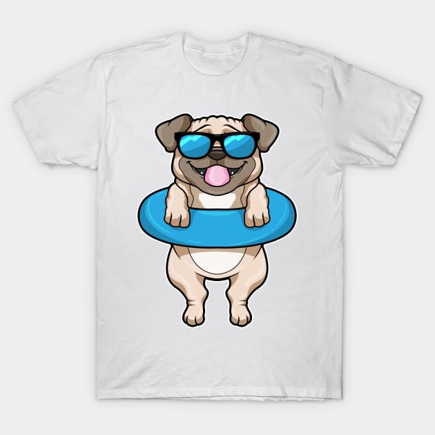 Dog at Swimming with Swim ring & Sunglasses T-Shirt by Markus Schnabel